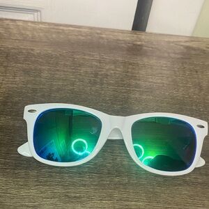 White Sunglasses with Green Blue Lenses